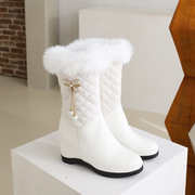 内增高侧拉链防滑加厚保暖雪地靴子，冬短靴高跟女靴中筒靴
