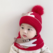 宝宝帽子秋冬季婴儿毛线帽女宝红色针织帽儿童2023冬季男童