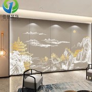 新中式简约硬包背景墙，软包刺绣硬包酒店，客厅沙发电视床头背景墙