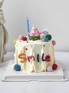 儿童生日卡通蛋糕装饰派大星海绵宝宝发光摆件，小帽子笑脸蜡烛插件