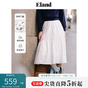 eland衣恋a字半身裙女纯棉百搭显瘦舒适中(舒适中)长短裙2024春季