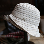 小野商日本设计棉麻盆帽布帽，文艺渔夫帽折叠沙滩遮阳帽春夏女潮