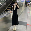 日系学院风收腰显瘦领短袖连衣裙子女夏季黑色长裙2024年常规袖