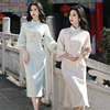 白色蕾丝旗袍新中式改良民，国风复古喇叭袖，修身显瘦连衣裙小个子春
