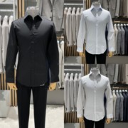 2021年四季穿ZIOZIA韩版修身纯色防皱弹力商务正装长袖衬衫青年男