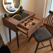 北欧黑胡桃木色实木化妆桌，小户型玻璃梳妆台现代简约全实木化妆台