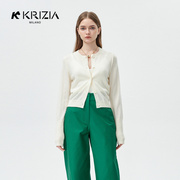 K KRIZIA2023夏季简约羊毛针织开衫女外套白色短款长袖