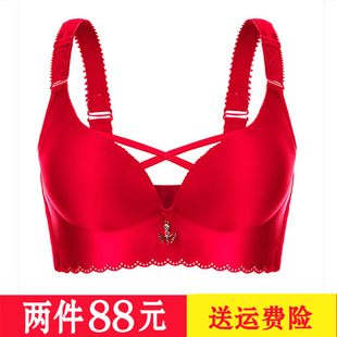 大码内衣女夏无钢圈文胸，薄款交叉美背性感，聚拢收副乳光面无痕胸罩