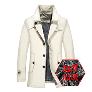 冬季加绒风衣男青年韩版修身中长款外套帅气大码到7XL代发