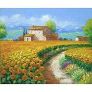 客厅挂画花园乡村油画向日葵，花园装饰画普罗旺斯风景，手绘田园无框