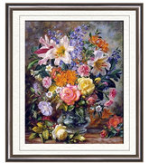 印花法国dmc十字绣客厅卧室，油画威廉姆斯百合玫瑰花瓶