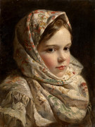 印花DMC纯棉线十字绣套件人物世界名画油画 披头巾的小女孩