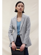 芝美日禾 日本精纺羊毛领西装外套女修身浅灰色通勤干练职业