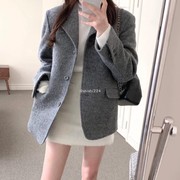 韩国24冬款气质轻熟风优雅单排扣质感，羊毛呢西装外套
