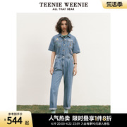 teenieweenie小熊棉质半袖，连体牛仔长裤直筒，韩版复古女装裤装