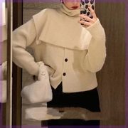 韩国东大门2023秋冬女装，时尚斗篷披肩设计纯色针织开衫上衣