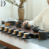 高档陶瓷功夫茶具套装，家用办公室会客粗陶黑陶，盖碗茶杯泡茶带茶盘