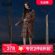 b+ab女装连衣裙冬季时髦假两件格纹露肩衬衫裙W1336J