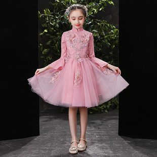女童礼服蓬蓬纱生日公主裙，儿童粉色洋气短款花童婚礼小女孩伴娘服