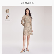 VGRASS新中式艺术真丝高级感连衣裙23春塔克褶工艺VSL2O10920