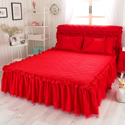 韩版公主夹棉床裙单件大红裙，式床单床罩加厚防滑床套秋冬季保护套