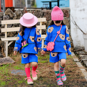 小蜜糖童装女童套装春季韩版儿童宝宝针织衣服，短裤男童蓝色毛衣潮