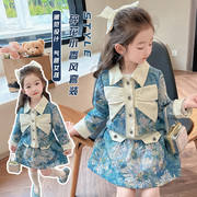 女童小香风套装韩版2024春季女宝宝碎花裙两件套儿童时尚春装