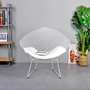 中古铁艺椅创意铁丝镂空椅钻石大网格金属椅设计师工业风沙发椅子