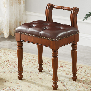 美式实木化妆凳软包梳妆凳换鞋凳书桌靠背凳梳妆台凳子古筝凳琴凳