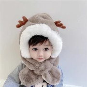 儿童帽子秋冬季宝宝围巾，加绒婴儿女童男孩，可爱超萌护耳幼儿一体帽