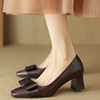 春秋女鞋复古方头蝴蝶结，优雅ol气质，粗跟高跟单鞋大小码32--43