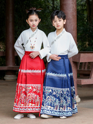 2024女童马面裙套装儿童，汉服国学中国风服装男女三字经合唱演出服