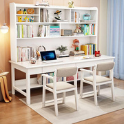 实木儿童书桌书架书柜一体组合学习桌，家用电脑桌小学生双人写字桌
