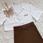 颜沐溪日系原创小众设计jk制服女款白色短袖开襟衬衫套装夏季