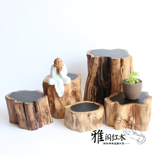 天然黑檀原木木头树桩，随形木座紫砂壶，石头盆景摆件瓷器工艺品底座