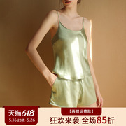 性感真丝吊带睡衣套装 桑蚕丝吊带背心女短裤两件套家居服套装