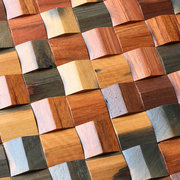 质马赛克电视背景墙客厅方块木头装饰船实木原木展厅三角扩散板木