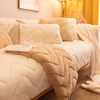 毛绒沙发垫冬季加厚防滑坐垫，简约现代纯色皮木沙发套罩巾盖布