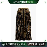 香港直邮潮奢 Versace 范思哲 女士印花泡泡纱斜纹丝绸中长半身裙