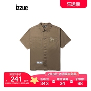 izzue男装短袖衬衫，2022春季潮流个性，logo印花工装上衣8301