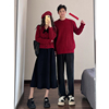 情侣装秋冬新年红色跨年毛衣连衣裙一男一女韩版法式针织衫潮