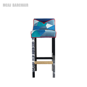 梅卡嘉欧式设计师原创复古实木椅包布拼布艺术(布，艺术)餐厅高脚椅酒吧椅