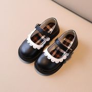 女童圆头皮鞋2022春秋季儿童单鞋黑色学生，鞋小女孩公主鞋子