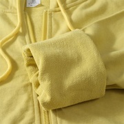 早秋鹅黄色柠檬黄卫衣开衫学生奶黄色米黄色宽松长绒棉外套上衣