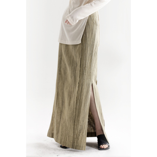 APOZi collection 拟时系列 新中式直筒棉麻扎染高腰开叉半身裙女