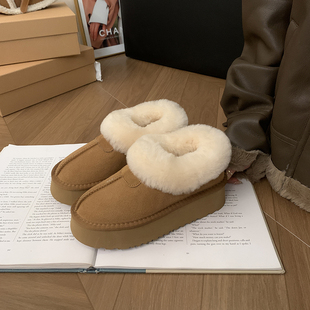 松糕厚底雪地靴鞋子女2023年秋冬季羊毛保暖加厚绒棉鞋子短靴