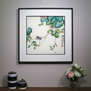 湖南湘绣卧室餐厅客厅书房，挂画现代新中式，风格刺绣装饰画花鸟苏绣