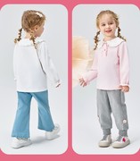 女小童可爱娃娃领长袖t恤女宝宝，翻领小衫儿童白打底(白打底)衫纯棉氨女童