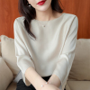 简约气质白色七分袖雪纺，衬衫夏季宽松显瘦中袖套头衬衣上衣女