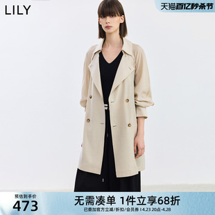 LILY2024夏女装英伦风含醋酸通勤复古双排扣腰带长款风衣外套